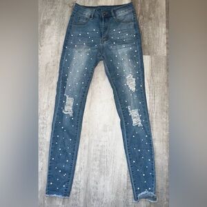 SHEIN pearl embellished jeans size XS (1/2)